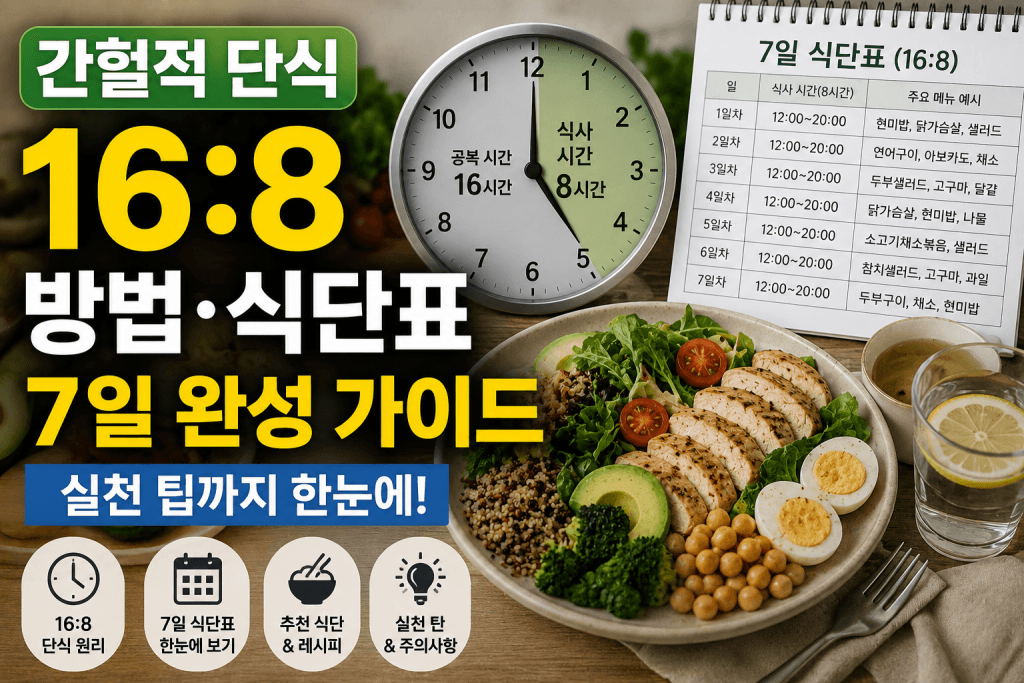 간헐적 단식 16:8 방법 식단표 7일 완성 가이드와 실천 팁
