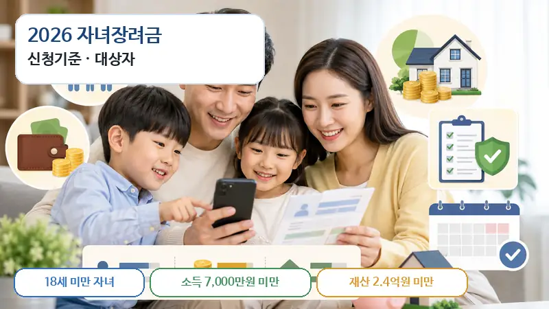 2026 자녀장려금 신청기준 대상자 총정리｜소득 7천만원·재산 2.4억·자녀 나이