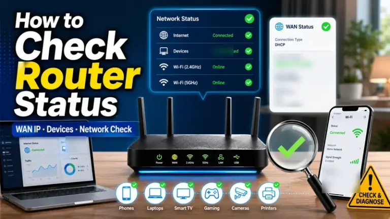 How to check router status by reviewing WAN, connected devices, WiFi, and internet connectivity