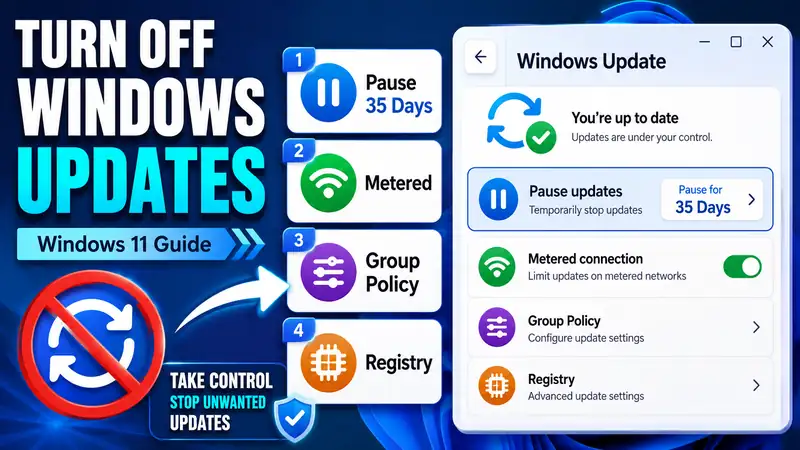How to turn off Windows updates using Pause updates, metered connection, Group Policy, and registry settings