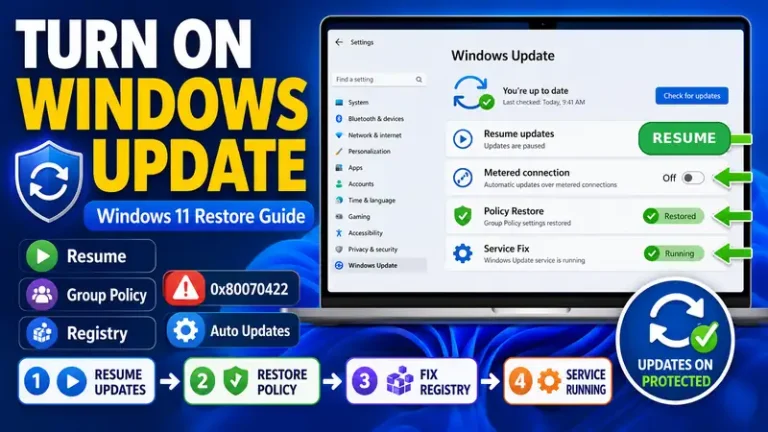 How to turn on Windows Update in Windows 11 after pause, Group Policy, registry, or service changes