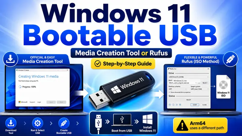 Windows 11 bootable USB guide using Media Creation Tool and Rufus