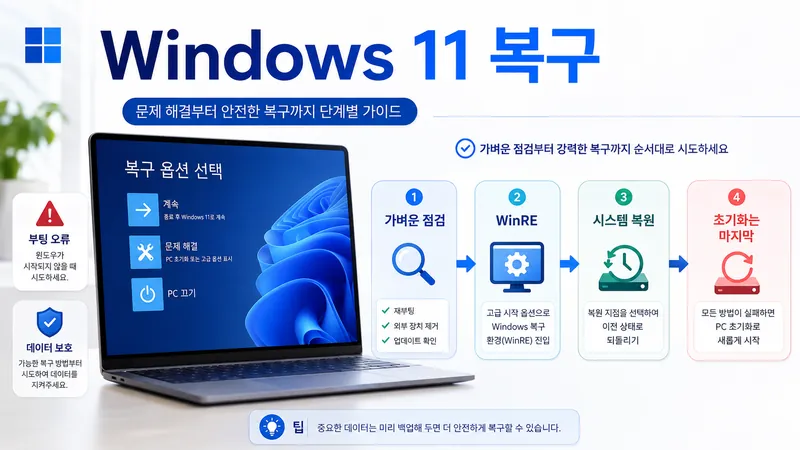 Windows 11 복구 방법｜부팅 오류 · WinRE · 시스템 복원 단계별 해결