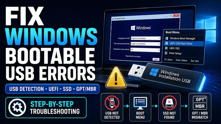 Windows bootable USB errors troubleshooting for USB detection, UEFI, SSD, and GPT/MBR problems