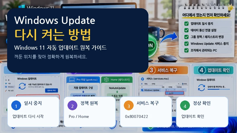 Windows Update 켜는 방법｜Windows 11 자동 업데이트 다시 시작·원복 가이드