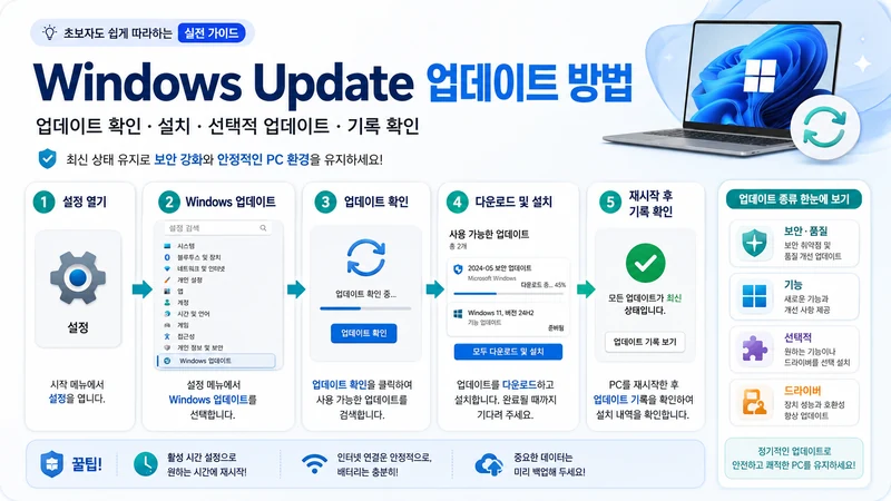 Windows Update 업데이트 방법｜업데이트 확인부터 설치·재시작·기록 확인까지 한눈에 보는 실전 가이드