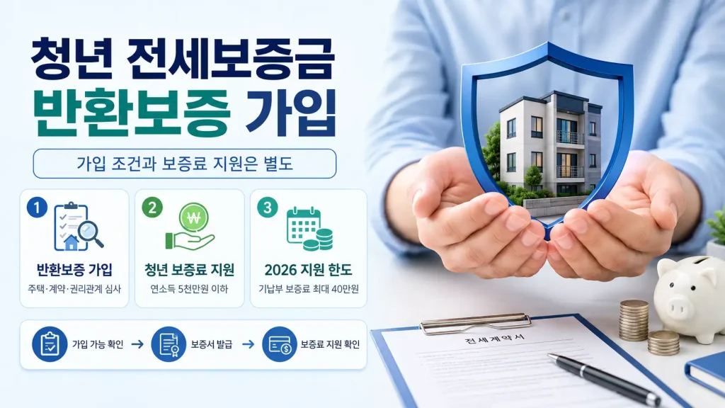 청년 전세보증금 반환보증 가입 방법과 보증료 지원 핵심 내용을 정리한 대표 이미지