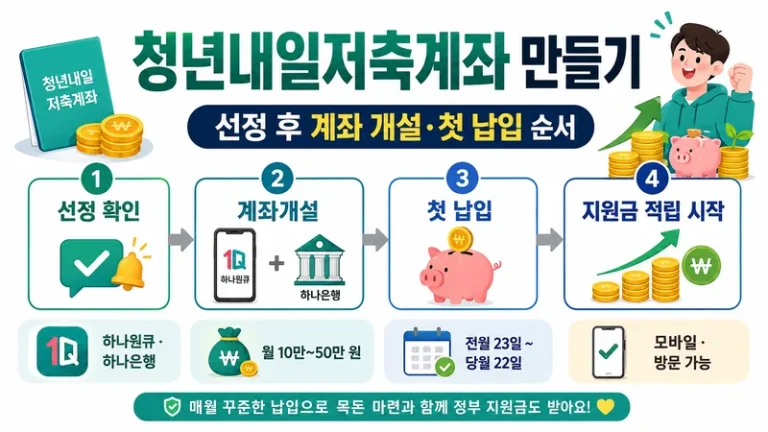 청년내일저축계좌 만들기 2026 선정 후 계좌개설·첫 납입 순서 안내