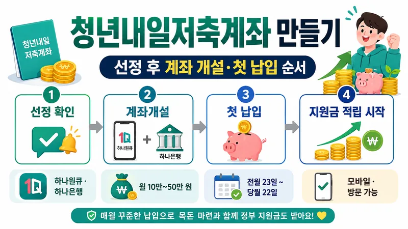 청년내일저축계좌 만들기 2026 선정 후 계좌개설·첫 납입 순서 안내