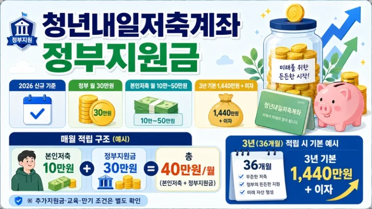청년내일저축계좌 정부지원금 2026 월 30만원과 3년 1440만원 계산 안내