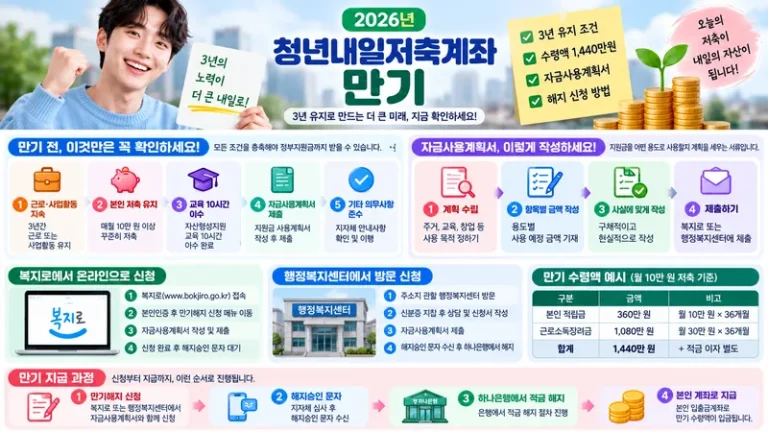청년내일저축계좌 만기 2026 3년 유지 조건·수령액·자금사용계획서·해지 신청 안내