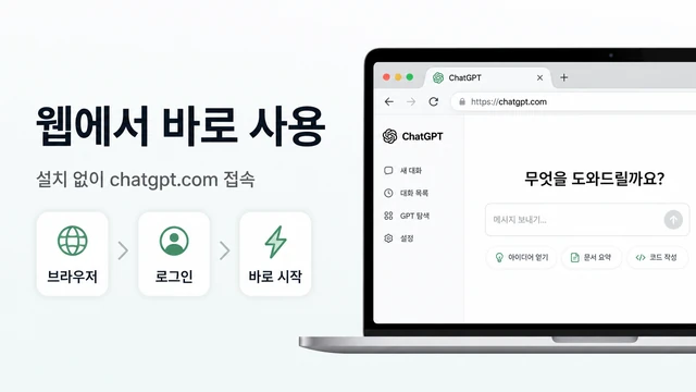 브라우저에서 chatgpt.com으로 접속해 설치 없이 ChatGPT를 사용하는 모습