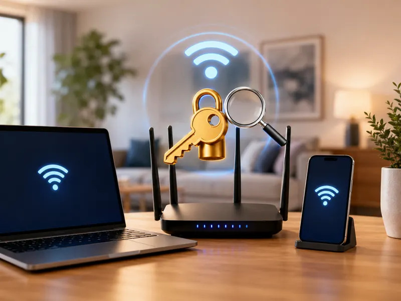 공유기와 이미 연결된 노트북과 스마트폰에서 WiFi 정보를 확인하는 장면