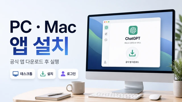 PC와 Mac에서 ChatGPT 데스크톱 앱을 설치하고 실행하는 안내 이미지