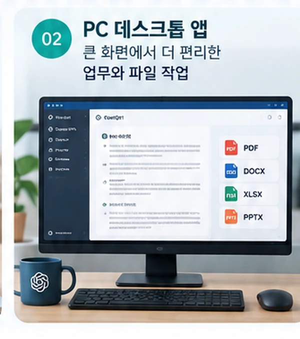 PC 데스크톱에서 문서와 챗GPT를 함께 사용하는 화면