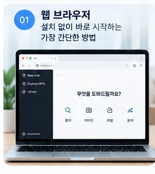 웹 브라우저에서 설치 없이 챗GPT를 시작하는 화면
