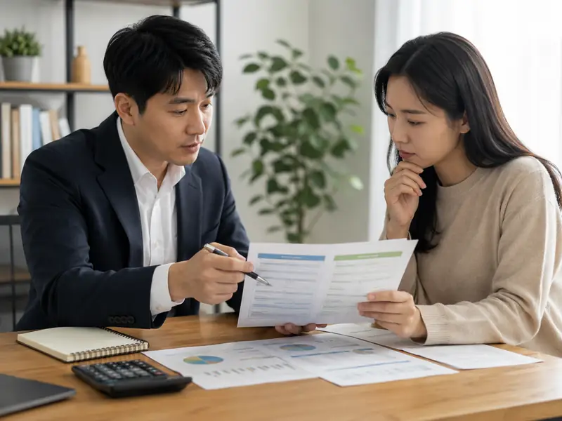 개인회생과 신용회복 선택지를 서류로 비교하며 상담하는 장면