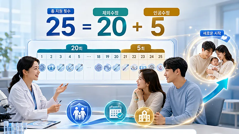 출산당 난임시술 지원 25회를 체외수정 20회와 인공수정 5회로 나눈 설명 이미지