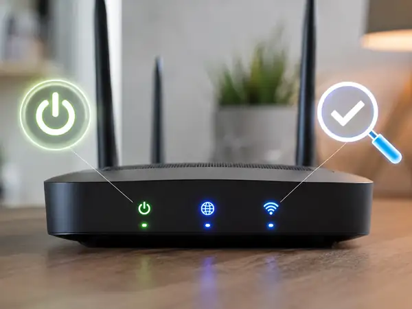 Checking router power and status LEDs