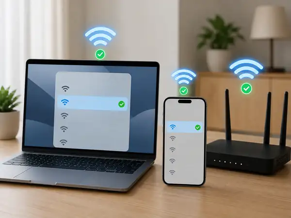 Laptop and smartphone showing a confirmed WiFi connection