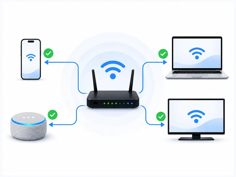 WiFi 비밀번호 변경 후 스마트폰 PC TV IoT 기기를 새 암호로 다시 연결하는 화면