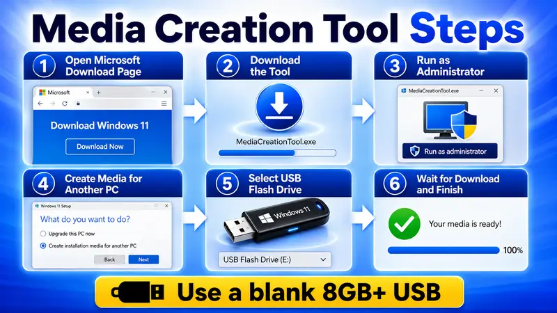 Media Creation Tool steps to download Windows 11 and create a bootable USB