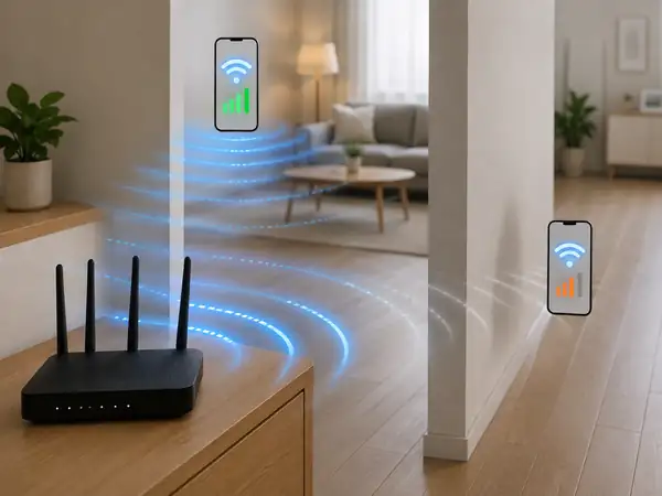 WiFi signal strength changing with distance and obstacles from the router