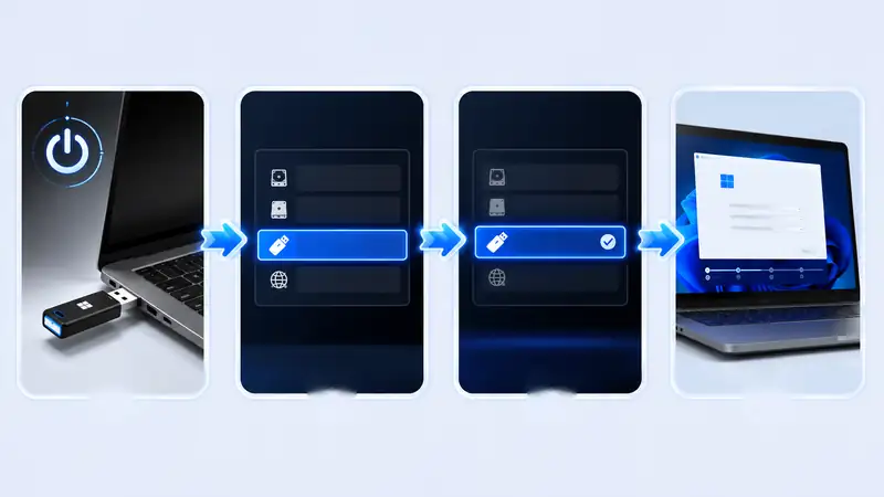 Windows 11 installation USB boot menu and UEFI USB selection flow