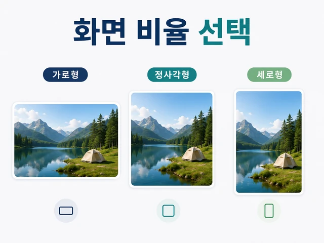 같은 캠핑 풍경을 가로형 정사각형 세로형 화면 비율로 비교한 이미지