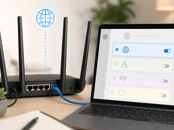 Router WAN cable connection and admin interface setup