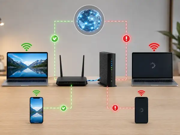 Comparing multiple devices and a modem to isolate a router connection problem