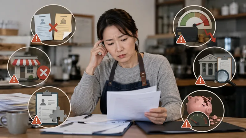 정책자금 신청서류를 검토하며 자격·서류·금융심사·예산소진 위험을 점검하는 소상공인