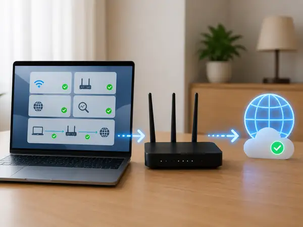 Checking the connection path from a laptop through the router to the internet