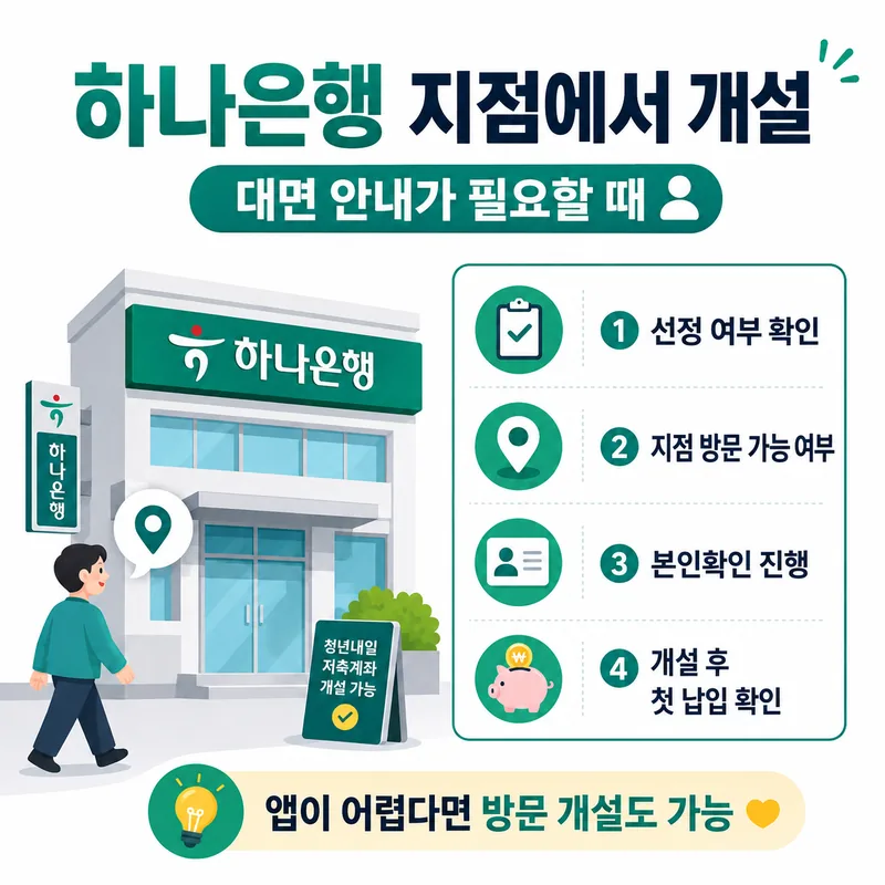 청년내일저축계좌 하나은행 지점 방문 개설 선정 여부 확인·지점 확인·본인확인·첫 납입