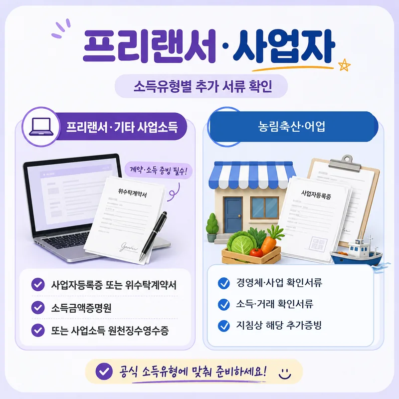 청년내일저축계좌 프리랜서 사업자 농림축산 어업 소득증빙 서류