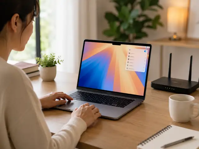 Selecting a WiFi network on a Mac laptop