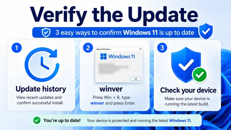 Verify a Windows 11 update using Update history, winver, and device checks