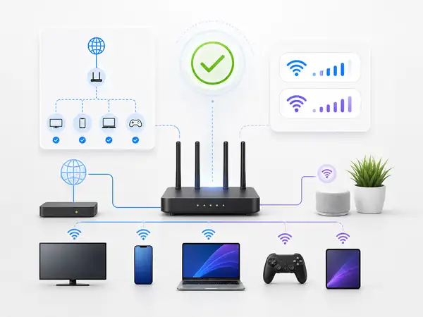 Final router network check showing connected devices and signal status