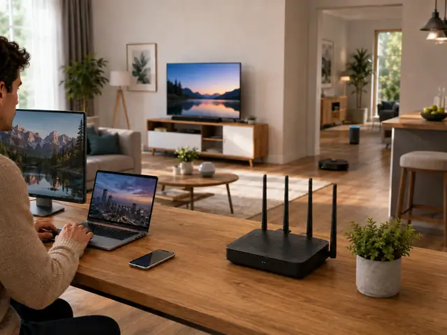 Home WiFi network with a router and multiple devices at different distances
