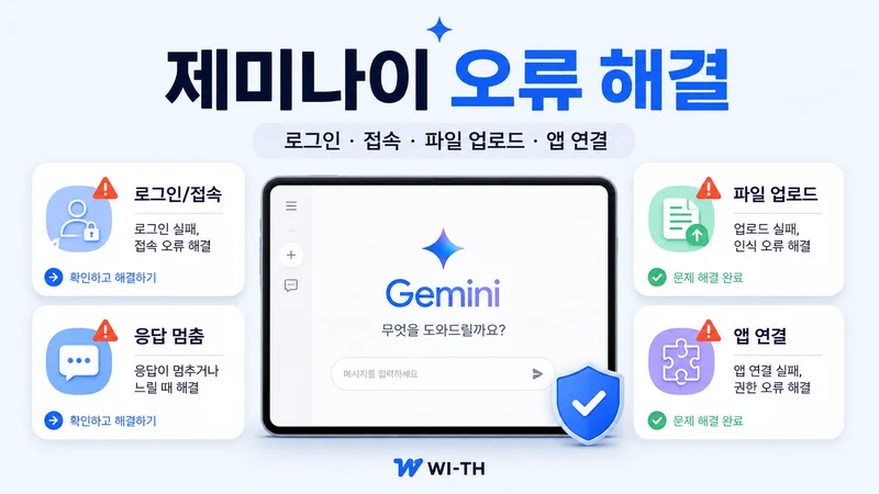 제미나이 오류 해결을 로그인 접속 파일 업로드 연결된 앱 문제로 나눠 보여주는 가이드