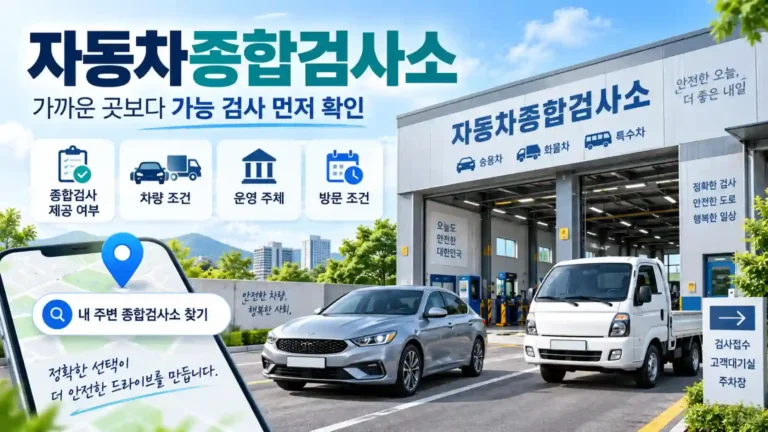 자동차종합검사소를 선택할 때 가능한 검사와 차량 조건을 먼저 확인하는 안내 배너