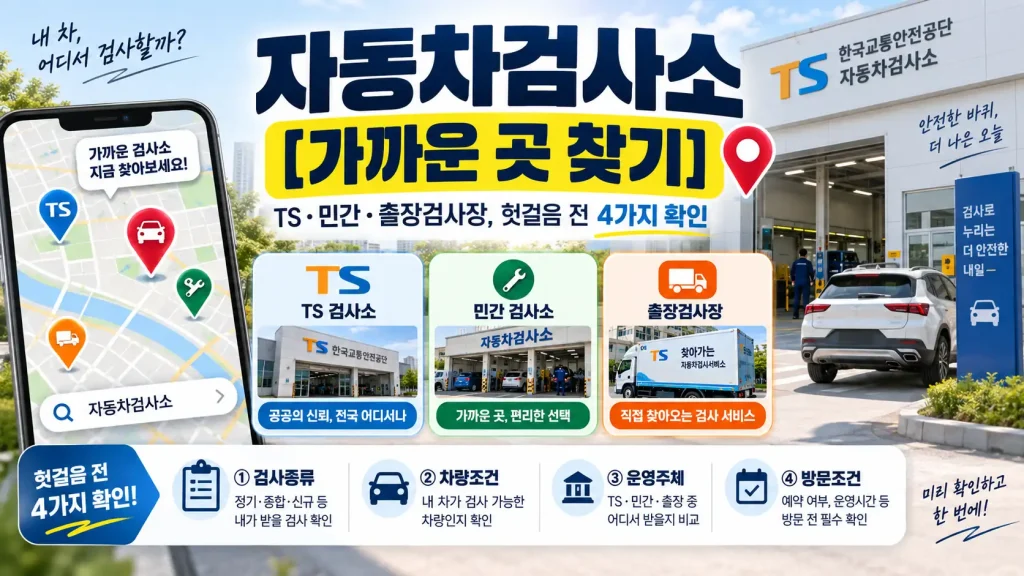 자동차검사소 가까운 곳을 찾을 때 TS 민간 출장검사장을 비교하고 검사 가능 여부를 확인하는 안내