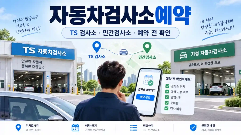 자동차검사소예약 전 TS 검사소와 민간검사소 위치와 예약 가능 여부를 비교하는 장면