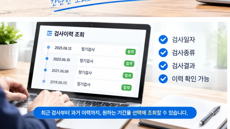 자동차검사조회에서 여러 검사일의 검사이력을 선택해 확인하는 과정