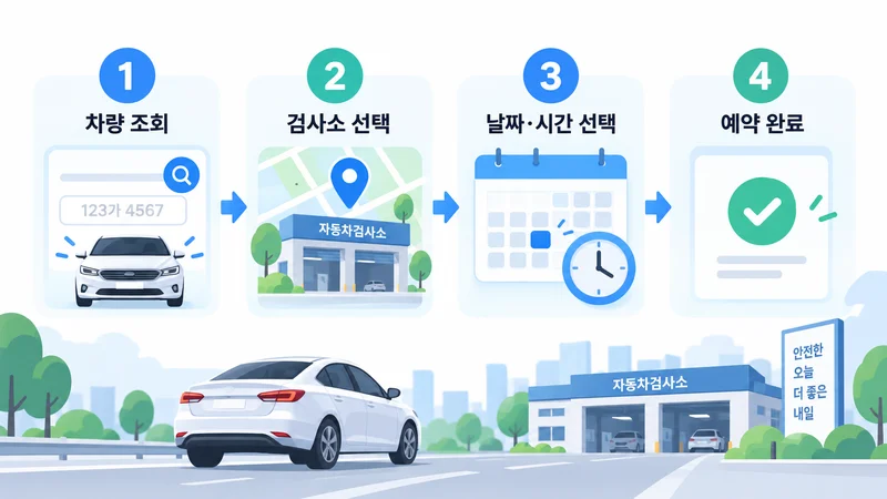 자동차정기검사예약에서 차량 조회 후 검사소 날짜 시간을 선택하는 순서