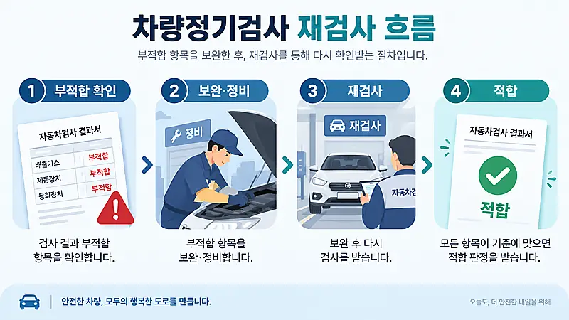 차량정기검사 부적합 판정 후 보완 재검사 적합 확인까지 이어지는 흐름