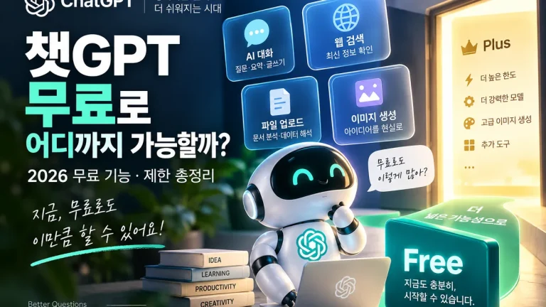 챗GPT 무료 기능과 사용 제한을 한눈에 보여주는 대표 이미지