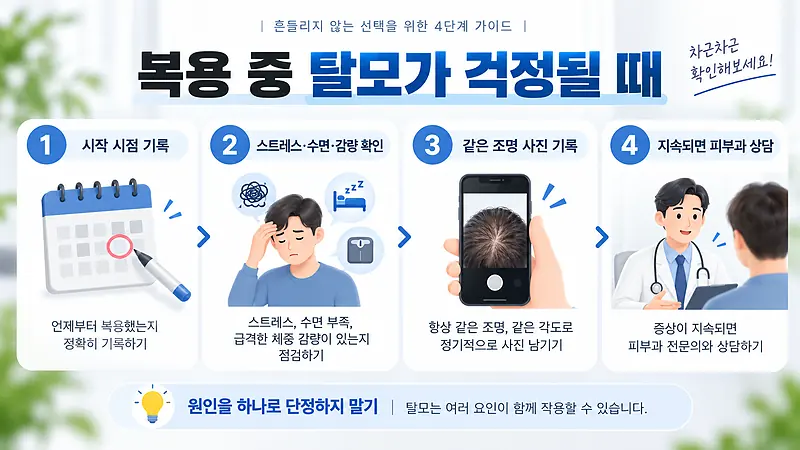 크레아틴 복용 중 탈모가 걱정될 때 원인과 대응 순서를 정리한 이미지
