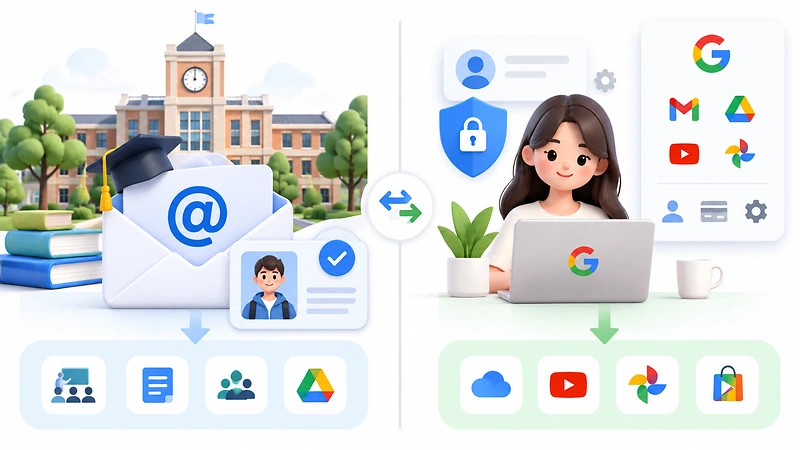 학교 이메일과 개인 Google 계정 학생 인증 역할 비교