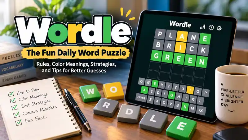 Wordle rules, color clues, and smarter guessing strategies shown on a daily word puzzle image